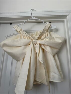 Fate Cream Bow-Front Ruffled Strap Sleeveless Top